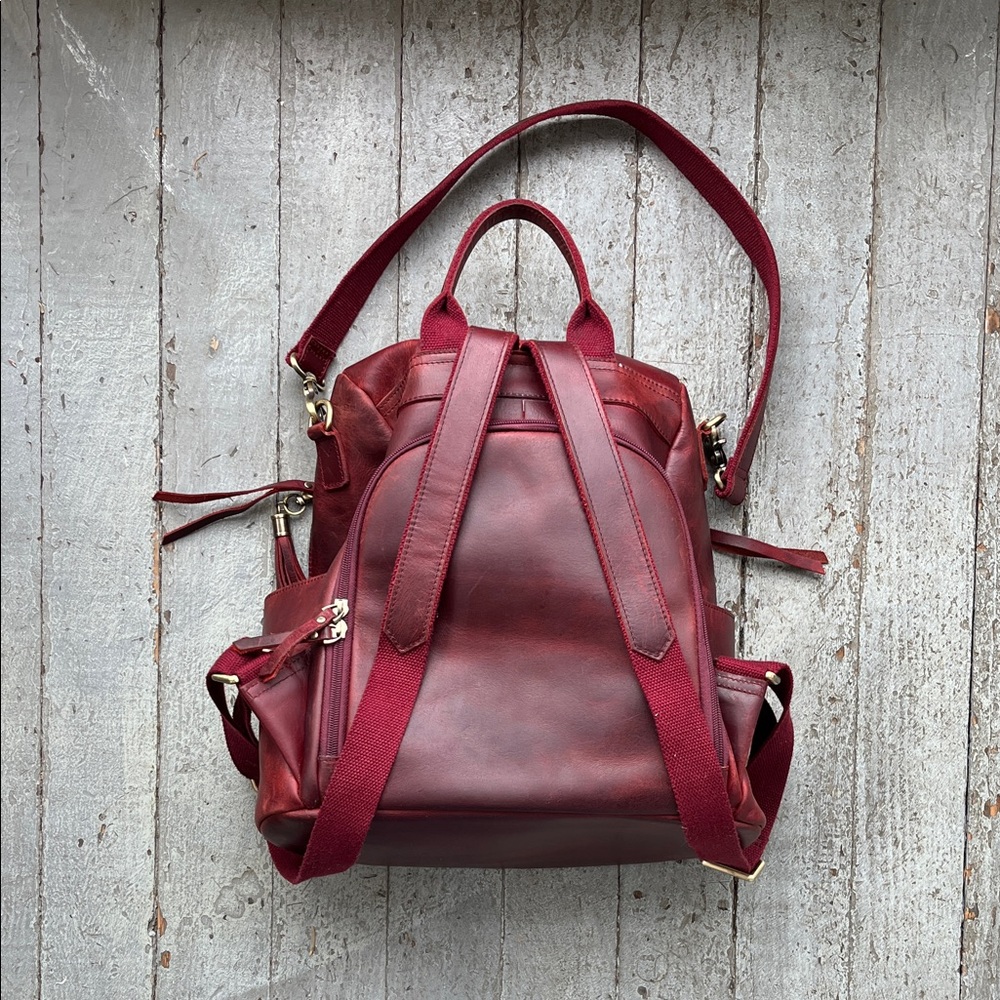 Chic Red Leather Backpack - Picture 2 of 14